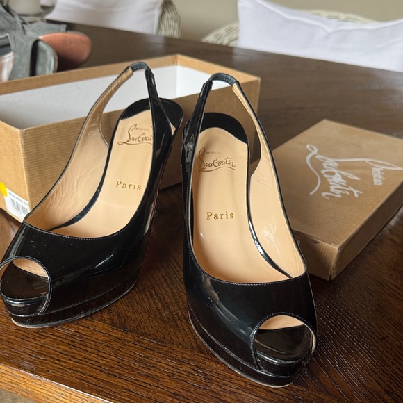 Christian Louboutin Dark Navy platform Slingback Heels - Picture 1 of 5